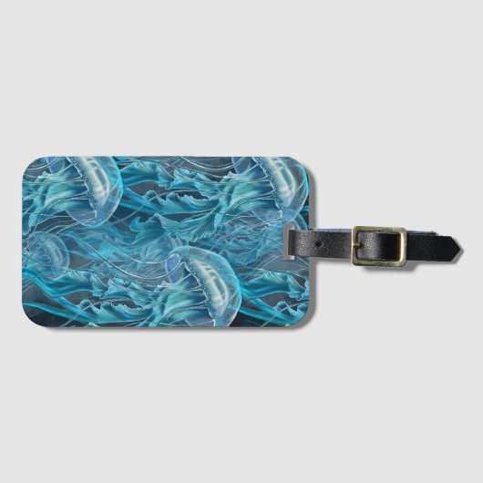 Blauwe en zwarte kwal bagagelabel (Voorkant (horizontaal))
