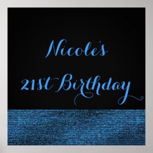 Blauwe en zwarte moderne Glam Sequins Party Banner Poster