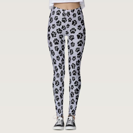 Blauwe en Zwarte Paw Print Leggings (Voorkant)