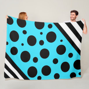 Blauwe en zwarte poka Dots en Stripes Blanket Fleece Deken