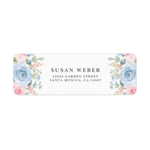 Blauwe en zwarte roze waterverf florale uitnodigin etiket