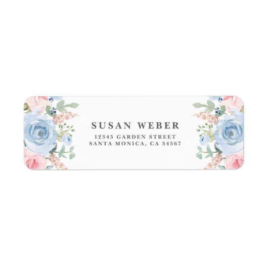 Blauwe en zwarte roze waterverf florale uitnodigin etiket (Voorkant)