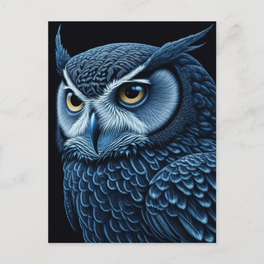 Blauwe en zwarte serieuze Uil Briefkaart (Voorkant)