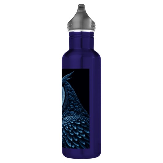 Blauwe en zwarte serieuze Uil Waterfles (Rechts)