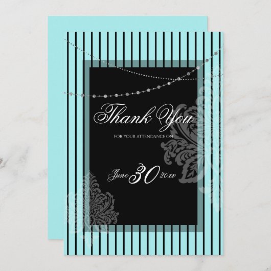 Blauwe en zwarte strepen Uitnodiging (Voorkant / Achterkant)