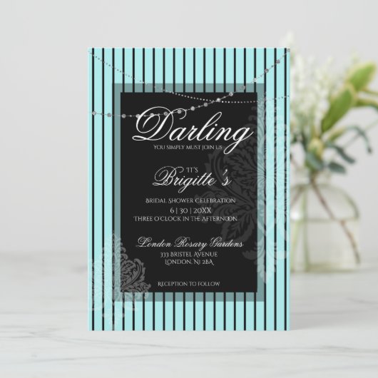 Blauwe en zwarte strepen Uitnodiging (Staand voorkant)