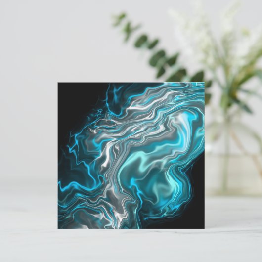 Blauwe en zwarte zilverkleurige Satin Digital Art Bedankkaart (Staand voorkant)