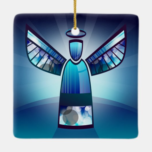 Blauwe Engel Keramisch Ornament (Achterkant)