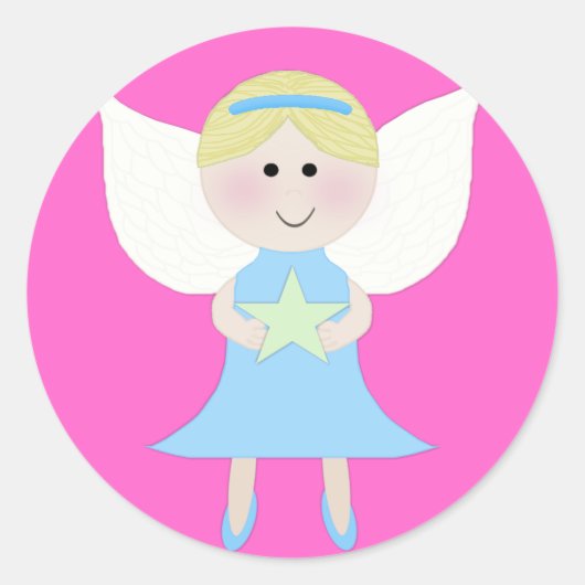 blauwe engel ronde sticker (Voorkant)