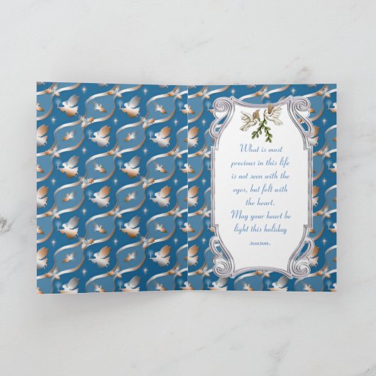 Blauwe engelen en duiven feestdagen kaart (Binnen)