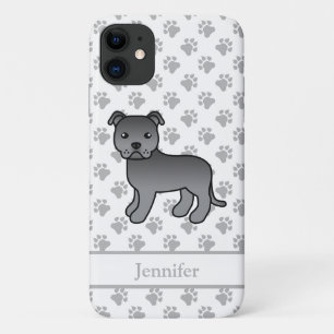 Blauwe Engelse Staffie Mopshond & Naam iPhone 11 Hoesje