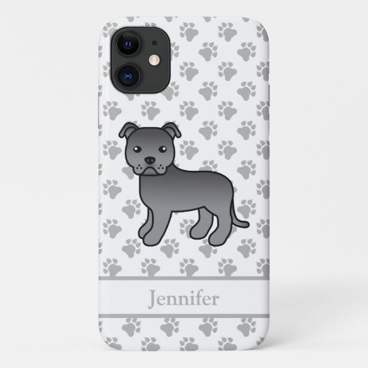 Blauwe Engelse Staffie Mopshond & Naam Case-Mate iPhone Case (Achterkant)