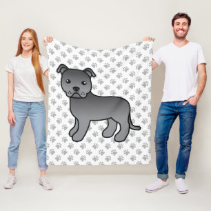 Blauwe Engelse Staffie Schattige Cartoon Hond & Po Fleece Deken