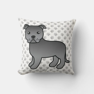 Blauwe Engelse Staffie Schattige Cartoon Hond & Po Kussen
