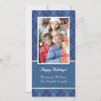 Blauwe enige foto Argyle Feestdagenkaart