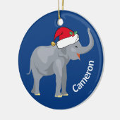 Blauwe eolifant met kerst in monogram keramisch ornament (Links)