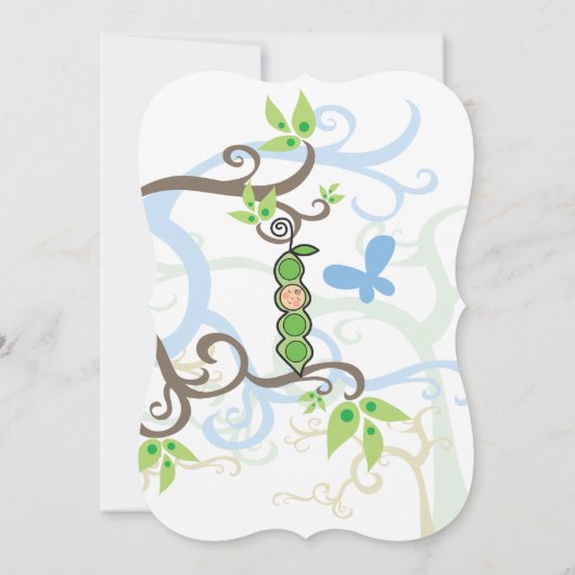 Blauwe erwt in de uitnodiging tot het Baby shower  (Achterkant)