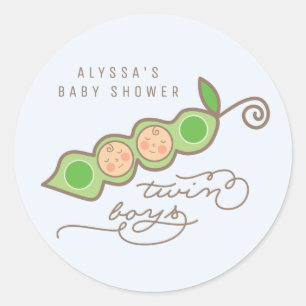 Blauwe erwten in een peul jongen tweeling baby sho ronde sticker