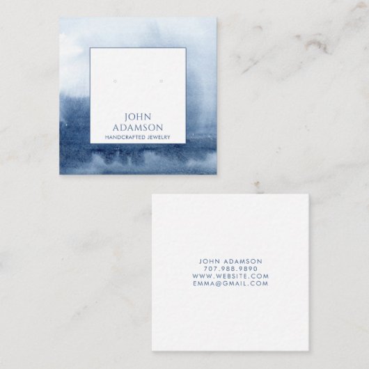 Blauwe Etherische Waterverf Oorbel Display Kaart Vierkante Visitekaartje (Voorkant / Achterkant)