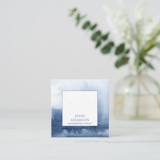 Blauwe Etherische Waterverf Oorbel Display Kaart Vierkante Visitekaartje (Staand voorkant)