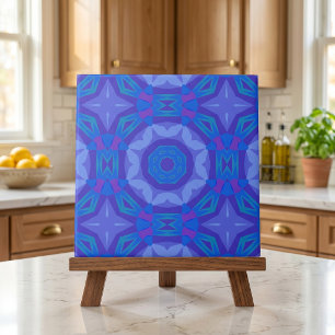 Blauwe Etnische Boho Abstracte Mozaïek Geometrisch Tegeltje