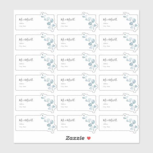 Blauwe Eucalyptus Tak Gastadreslabels Sticker (Vel)