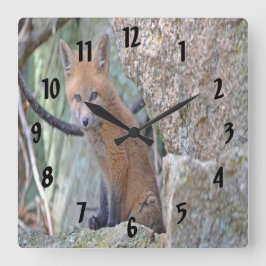 Blauwe eyed Baby Fox Vierkante Klok