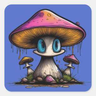 Blauwe Eyed Paddestoel Vierkante Sticker