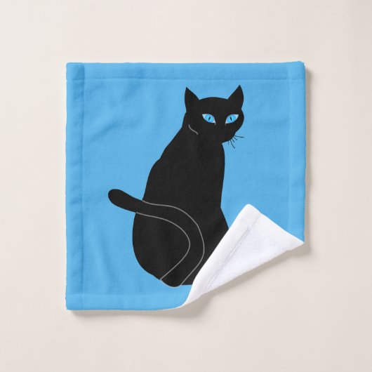 Blauwe Eyed Zwarte Kat Badhanddoeken - Uw kleuren Bad Handdoek (Wasdoekje)