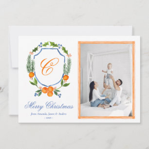 Blauwe Familie Crest Citrus Garland Kerstmis 2 Fot Feestdagenkaart