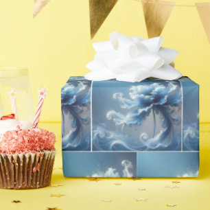 Blauwe Fancy Fantasy Flower Cadeaupapier