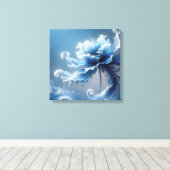 Blauwe Fancy Fantasy Flower Canvas Afdruk (Insitu (Houten vloer))