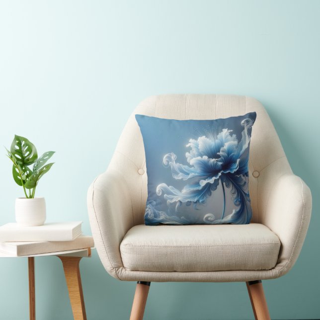 Blauwe Fancy Fantasy Flower Kussen (Stoel)