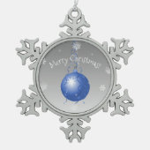Blauwe Fancy kerstversiering Tin Sneeuwvlok Ornament (Voorkant)