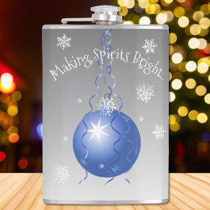 Blauwe fantasie kerstbalfles heupfles