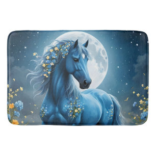 Blauwe Fantasie Magische Paard Maan Bloemen, Badmat
