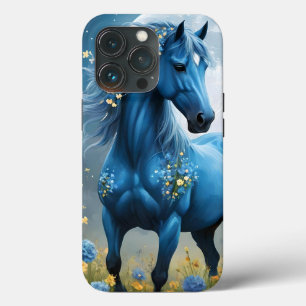 Blauwe Fantasie Magische Paard Maan Bloemen, iPhone 13 Pro Hoesje