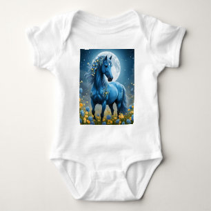 Blauwe Fantasie Magische Paard Maan Bloemen, Romper
