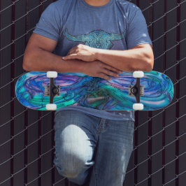Blauwe Fantasie Waterverf Skateboard