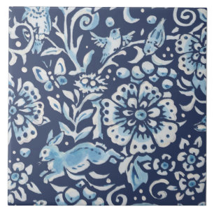 Blauwe Fantasy Forest Mural Bos Rabbit Linksonder Tegeltje