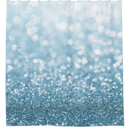 Blauwe faux glitter en bokeh lichten patroon douchegordijn (Voorkant)