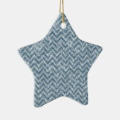 Blauwe Faux Glitter Sparkle Chevron Keramisch Ornament (Rechts)