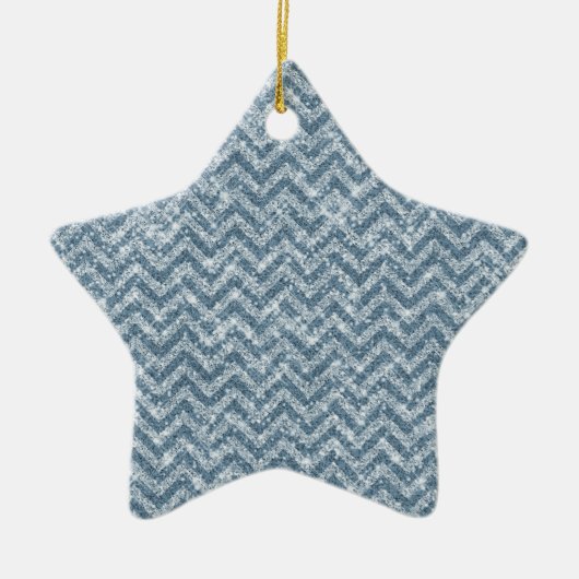 Blauwe Faux Glitter Sparkle Chevron Keramisch Ornament (Voorkant)