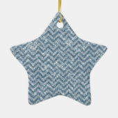 Blauwe Faux Glitter Sparkle Chevron Keramisch Ornament (Achterkant)