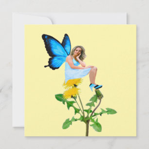 Blauwe fee op witte paardebloemen Note Kaart Notitiekaartje