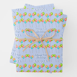 Blauwe Feestballonnen Kind Gelukkige Verjaardag  Inpakpapier Vel