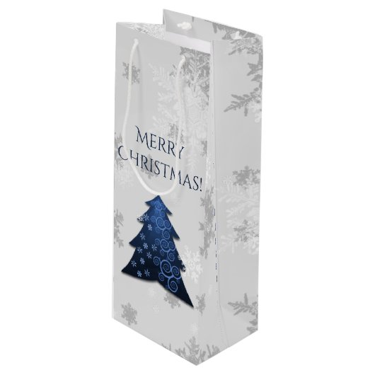 Blauwe feestelijke kerstboom Wine Gift Bag Wijn Cadeautas (Voorkant Gekanteld)