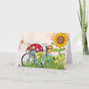 Blauwe fiets Geel Zonnebloem Paddenroze Kaart