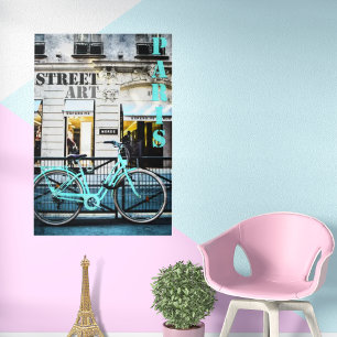 Blauwe fiets in Parijs Foto Art Afdruk