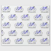 Blauwe fiets met cycoloog tekst op wit cadeaupapier (Vlak)